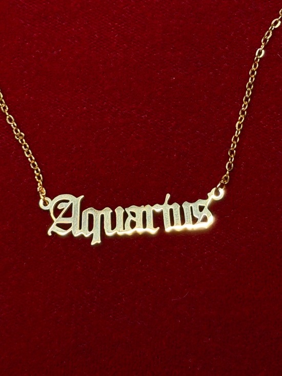 Jewelry - Gold Aquarius Nameplate Necklace - Women's Zodiac Jewelry